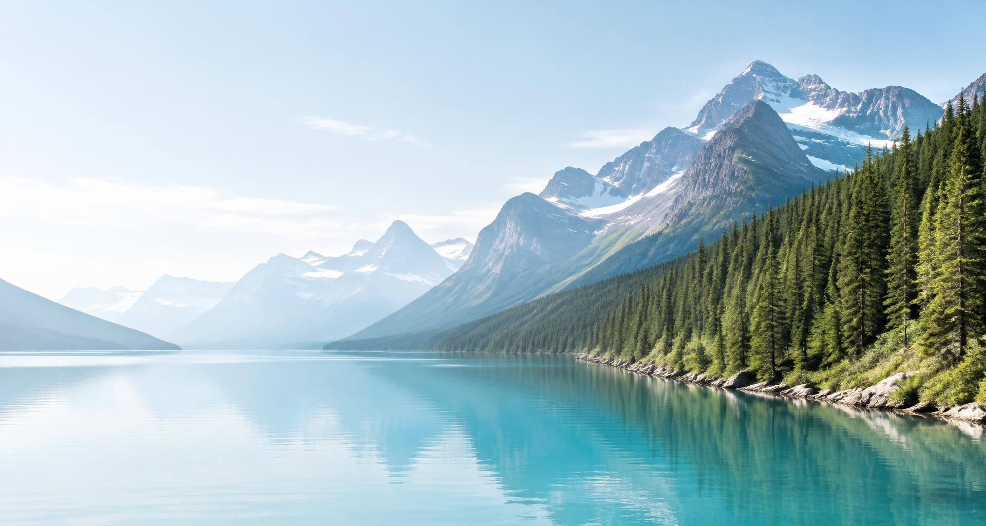 A tranquil alpine lake surrounded by Canadian mountain scenery